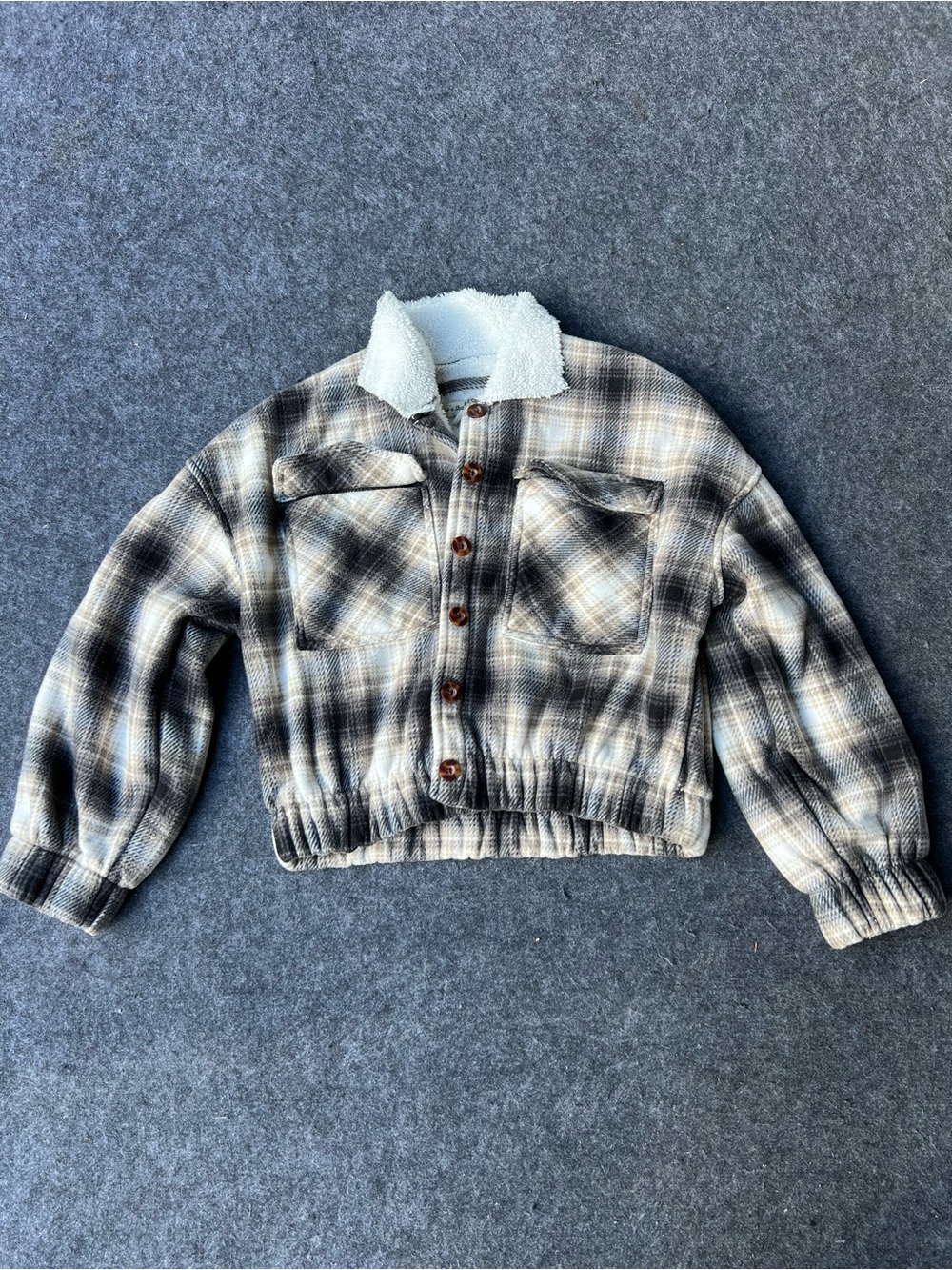 Who’s that girl cropped black and cream plaid jacket